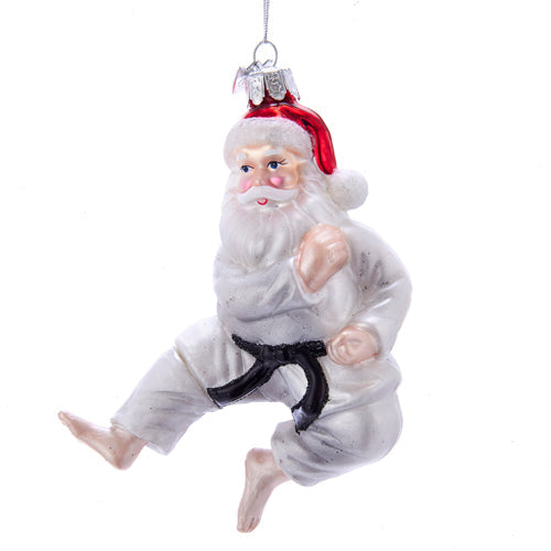 Martial Arts Santa Glass Ornament 5"