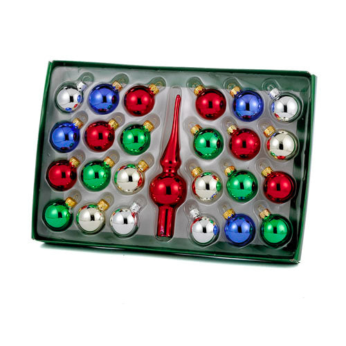 Multicolor Ball Glass Ornaments & Tree Topper Set of 25