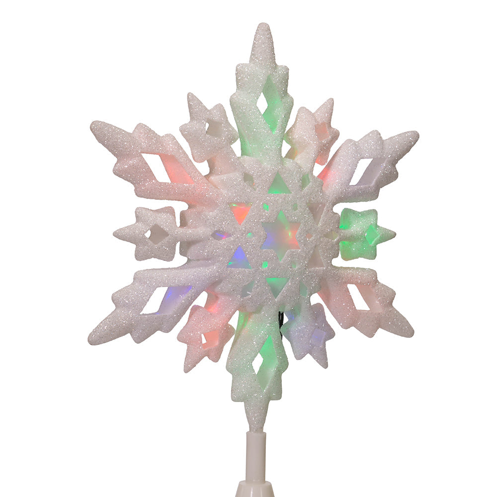 Multicolor LED Glitter Snowflake Tree Topper 10"