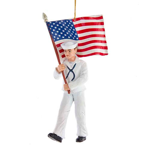 U.S. Navy Sailor with American Flag Ornament 5.75"