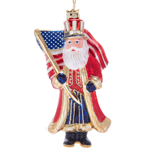 Patriotic Santa Glass Ornament 5"