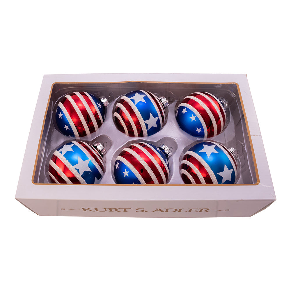American Patriot Red, White and Blue Stars n Stripes Balls 80mm Set of 6
