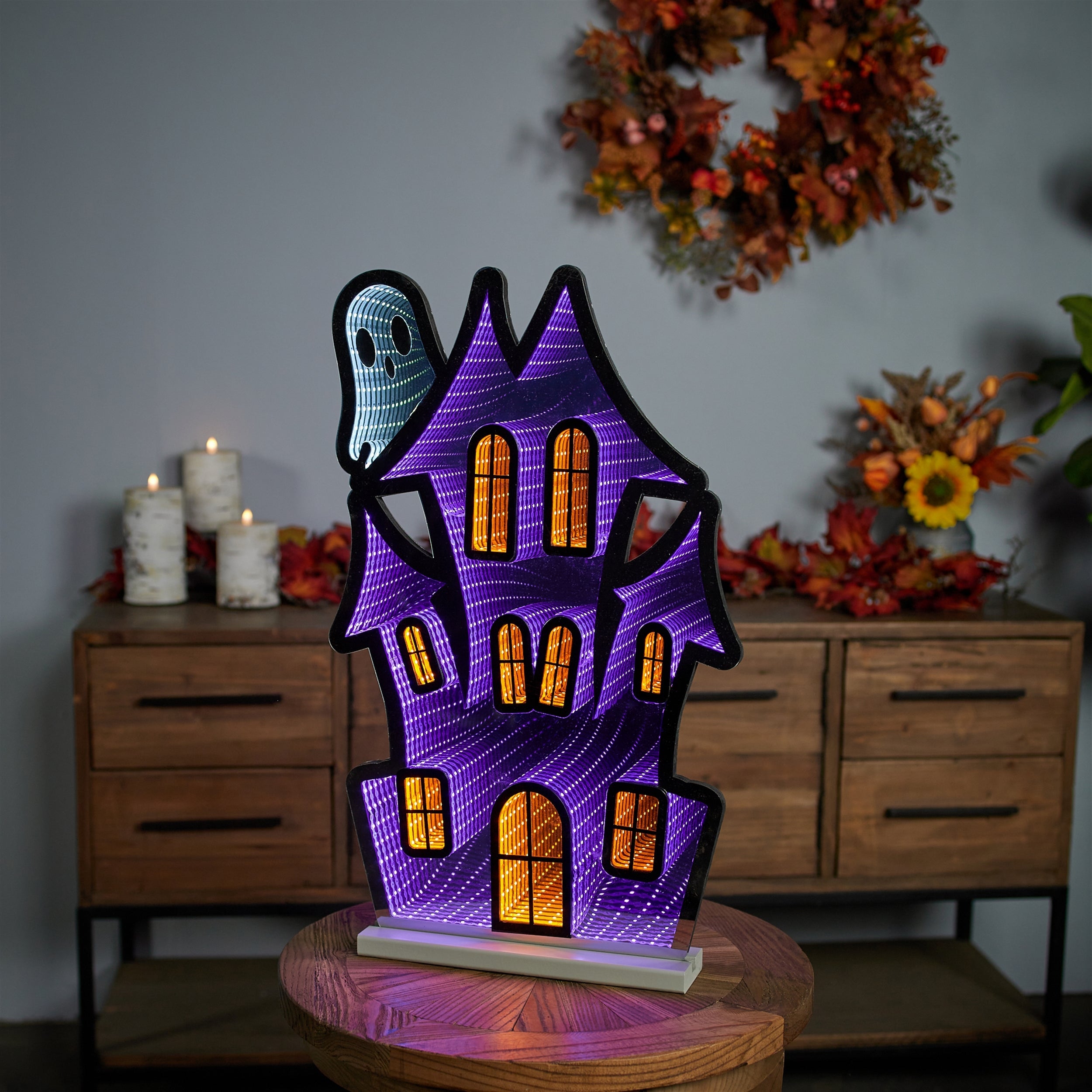 Haunted House with Ghost EKKO Infinity Light 23.5"