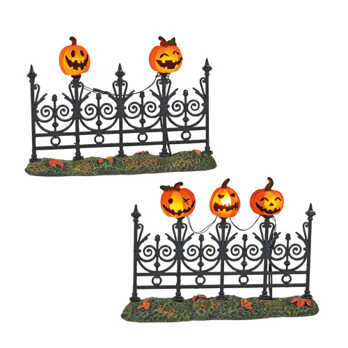 Jack-O-Lantern Lit Fence Set of 2