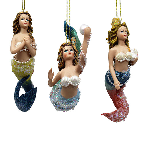 Mermaid Christmas Ornament 4" Set of 3