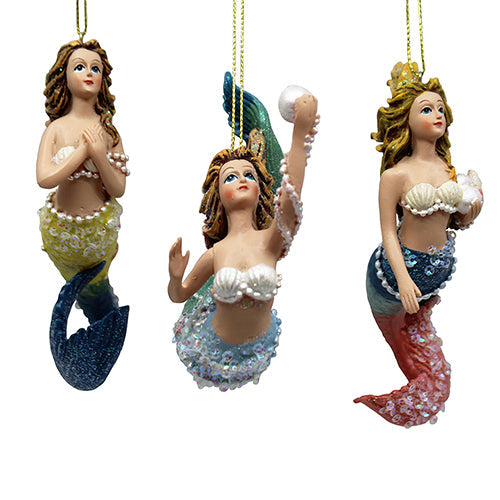 Mermaid Christmas Ornament 4" Set of 3