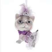 Platinum & Purple Cat with Crown Ornament 5.75"