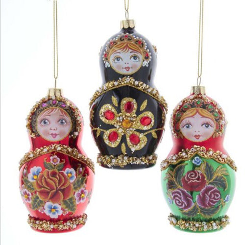 Russian Doll Glass Ornaments 4.75" Set of 3