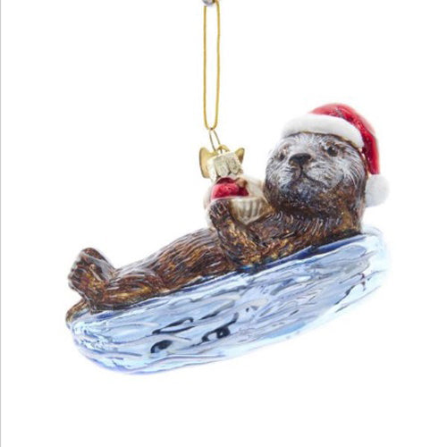 Sea Otter Glass Ornament 4"