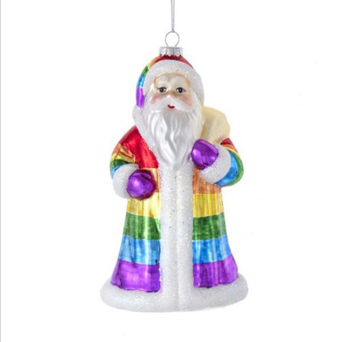 Rainbow Colors Santa Glass Ornament 5"