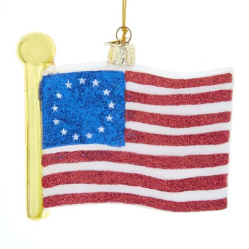 Betsy Ross Glitter Flag Glass Ornament 4.5"