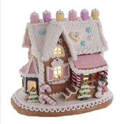 Gingerbread Pink Cupake House LED Light 9"