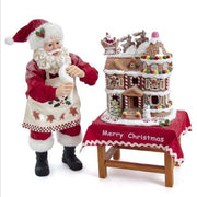 Santa with LED Gingerbread House 10.5" Set of 2