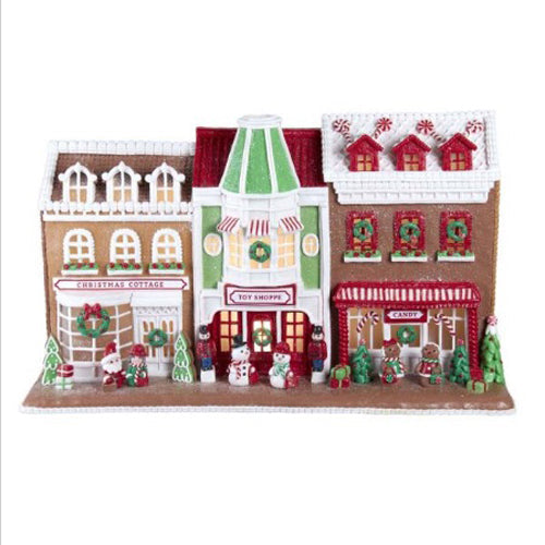 Gingerbread Santa Village Stores with LED Lighting 10"