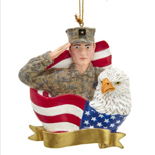U.S. Army Soldier with Flag & Eagle Ornament 4.2"