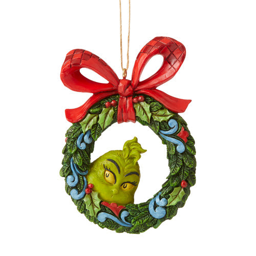 Grinch Peeking Through a Wreath Ornament