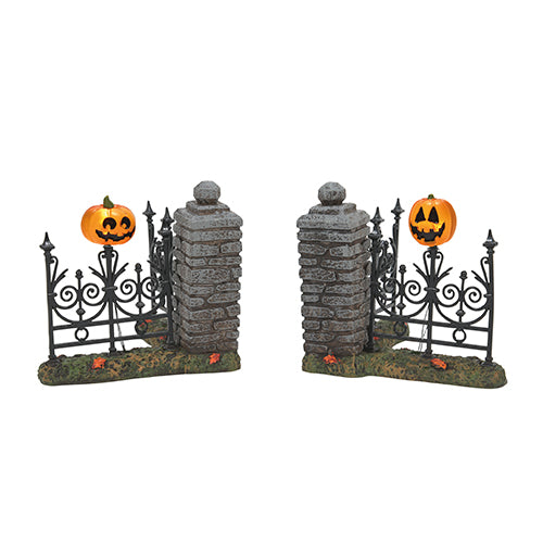 Jack O'Lantern Lit Fence Corners Set of 2