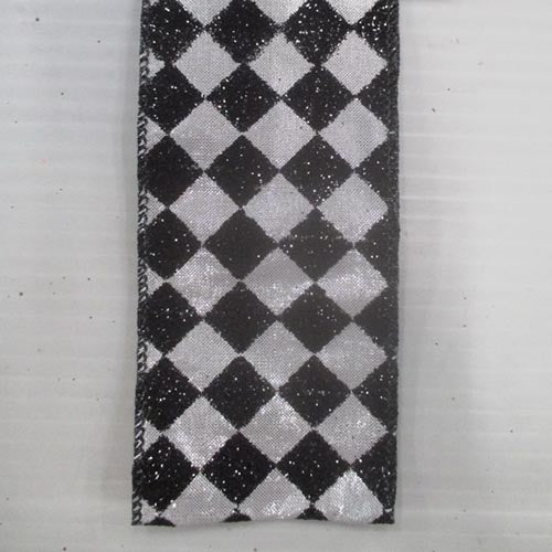 Black & White Diamond Glittered Ribbon 2.5" x 10 Yards