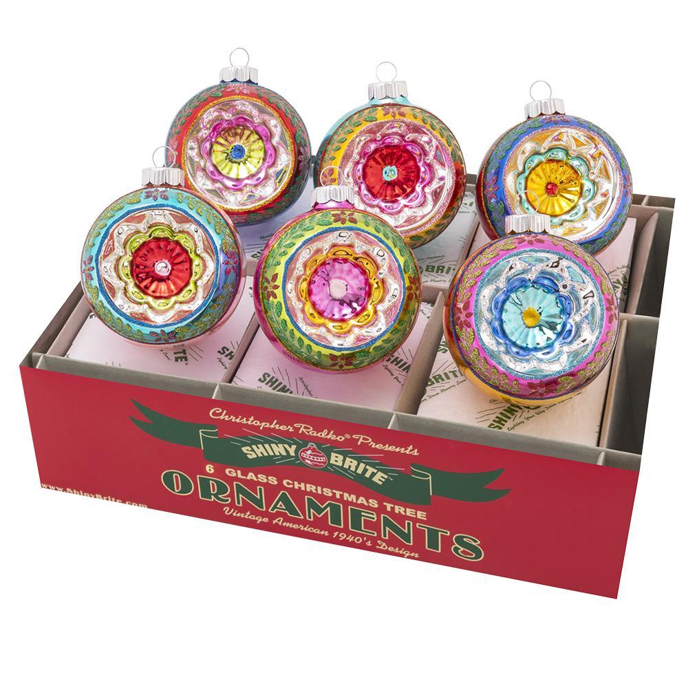 Christmas Confetti Decorated Reflector Rounds 3.25" Set of 6