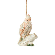 White Woodland Cardinal on Branch Ornament