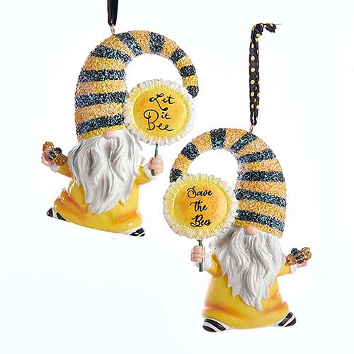 Gnome with Sunflower Ornament 3.75" Set of 2