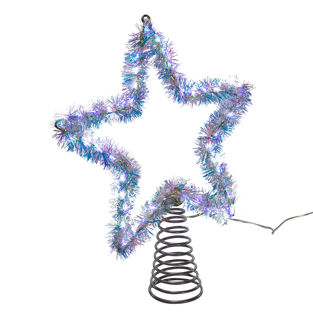 Cool White Silver Tinsel Star Tree Topper 55 Light