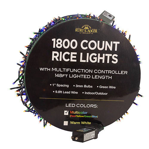 3mm LED Rice Light Green Wire Multi Color 1,800 Light Set 148'