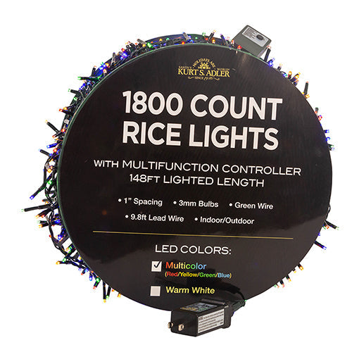 3mm LED Rice Light Green Wire Multi Color 1,800 Light Set 148'