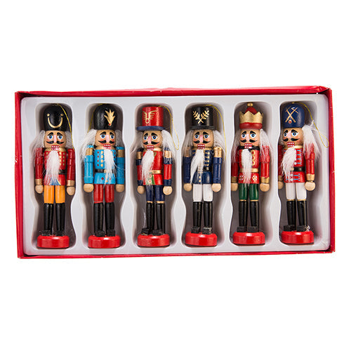 Wooden Nutcracker Ornaments 5" Set of 6