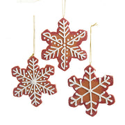 Claydough Gingerbread Snowflake Ornament 4.5" Set of 3