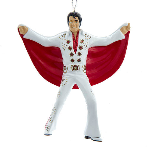 Elvis in White Suit & Red Cape Ornament 4.5"