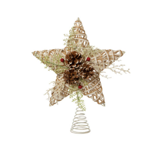 Pine Cone & Berry Natural Christmas Tree Topper 12"