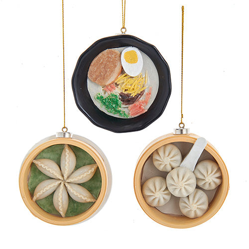 Asian Dumplings & Soup Ornaments 3" Set of 3