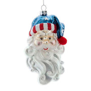 Santa Head with Patriotic Hat Glass Ornament 5.5"