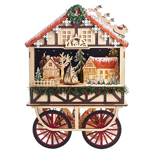 Light-Up LED Musical Wooden Wagon Christmas Village Scene 18.875"
