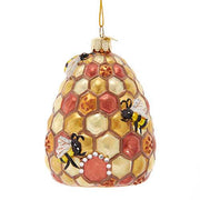 Bees & the Bee Hive Glass Ornament 4"