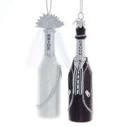 Bride & Groom Wine Bottle Glass Ornament 4.5" Set of 2