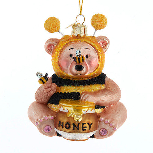 Bee Bear Glass Ornament 4.25"