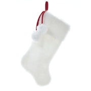 White Faux Fur With Pom Poms Stocking 20.5"
