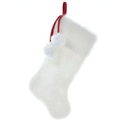 White Faux Fur With Pom Poms Stocking 20.5"