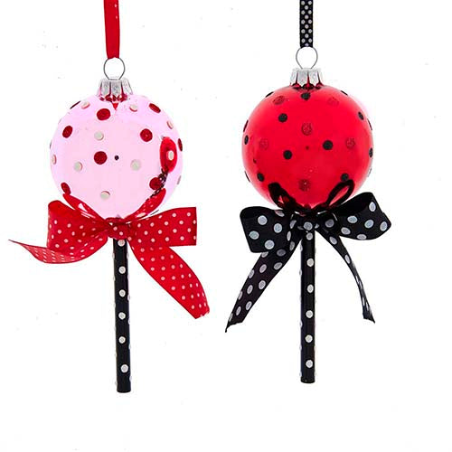 Ladybug Lollipop Glass Ornament 6.25" Set of 2
