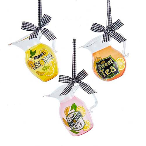Lemonade & Tea Pitcher Glass Ornament 4" Set of 3