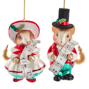 Mouse with Music Sheet Glass Ornament 5.25" Set of 2