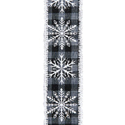 Gingham with White Snowflake Ribbon 2.5" x 10 Yards