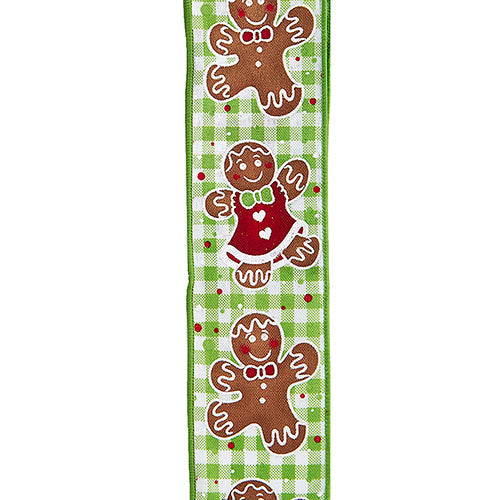 Gingerbread Design on Red Ribbon 2.5" x 10 Yards