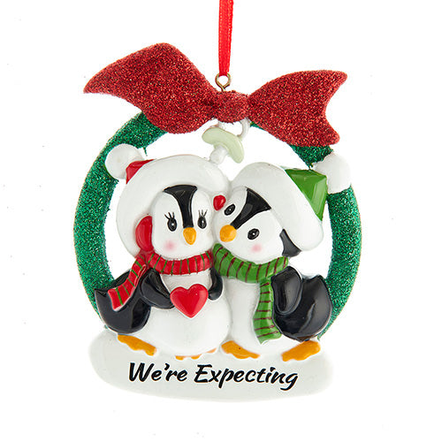 We're Expecting Penguin Couple Pensonalizable Ornament 4"