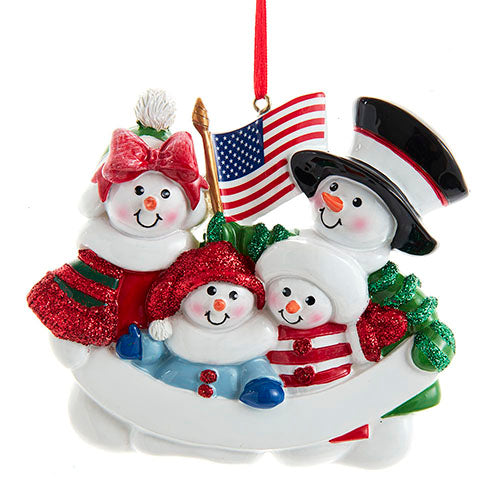 Patriotic Snowfamily of 4 Personalizable Ornament 4.25"