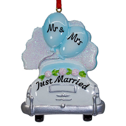 Mr & Mrs Just Married Wedding Car Personalizable Ornament 4.5"