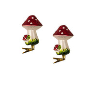 Clip-On Glass Mushroom Ornaments 4" Set of 2