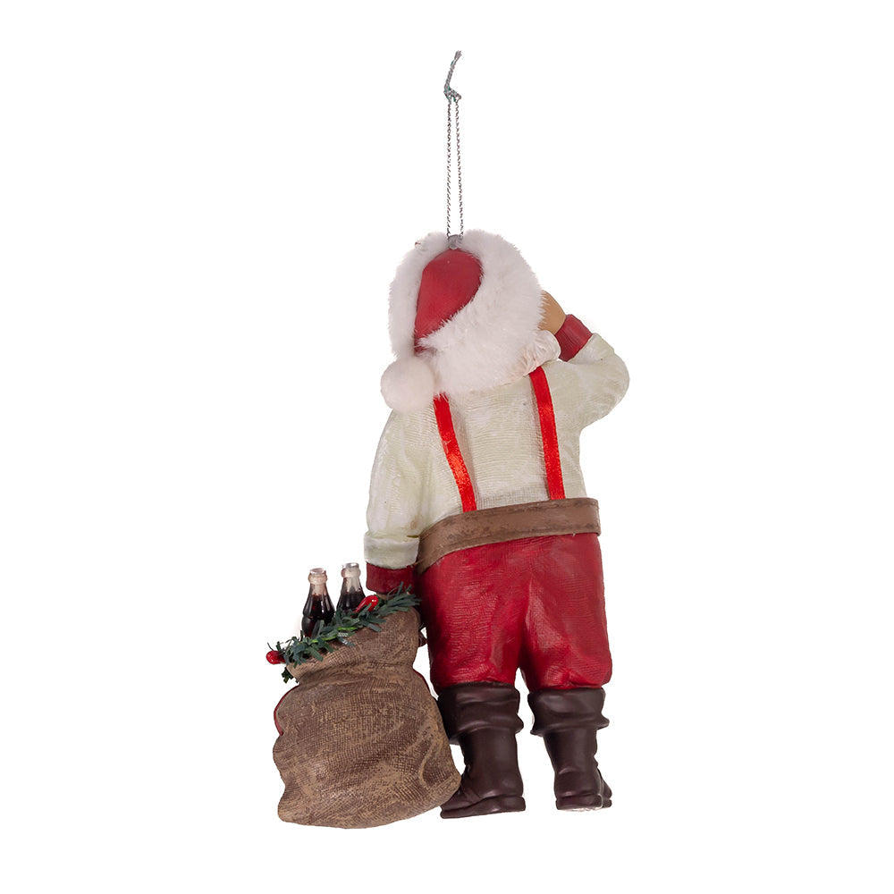 Coca Cola Santa Drinkng Coke with Sack & Bottles Ornament 5.5"